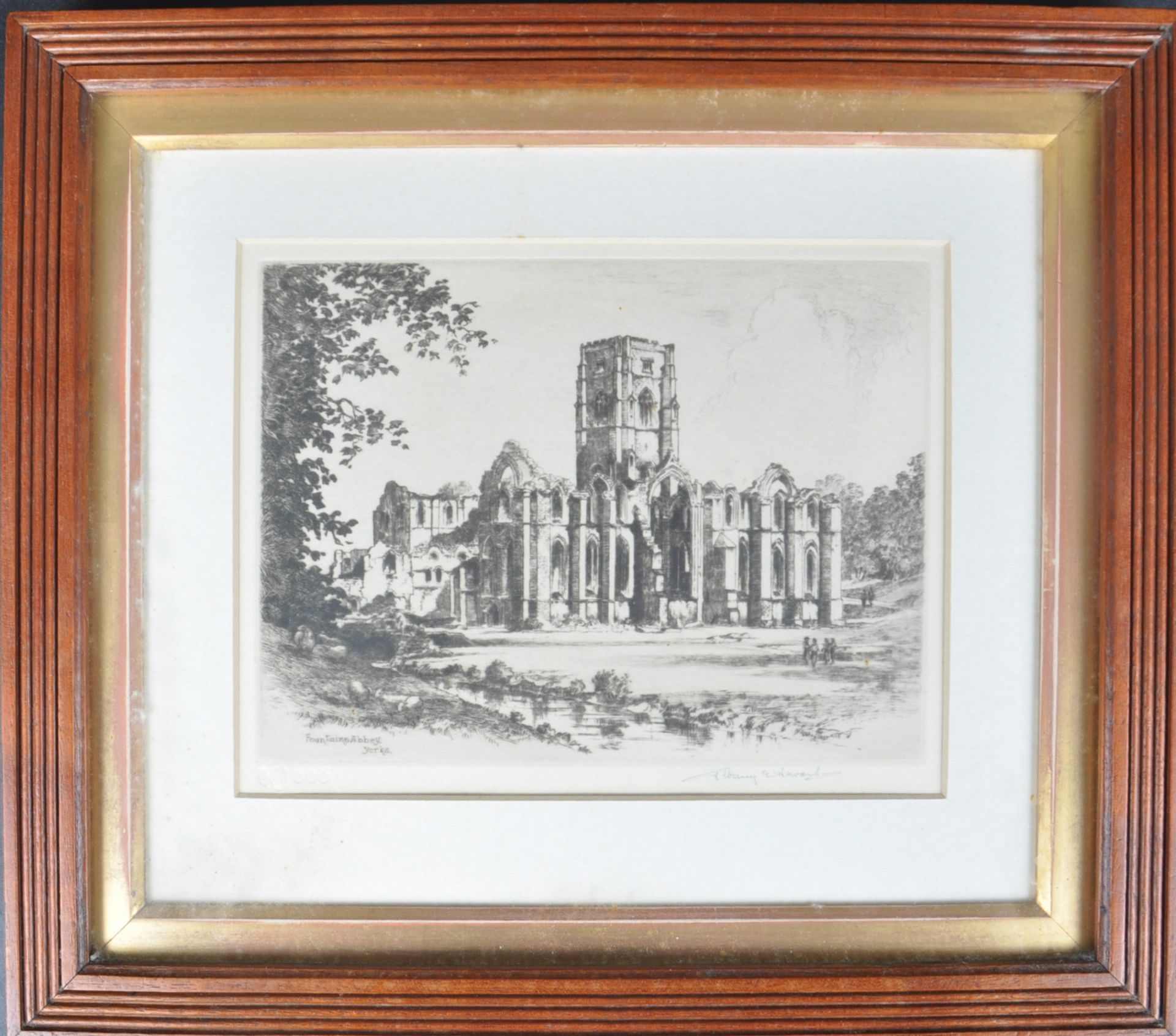 FOUNTAINS ABBEY YORKS ETCHING BY ALBANY EDWARDS