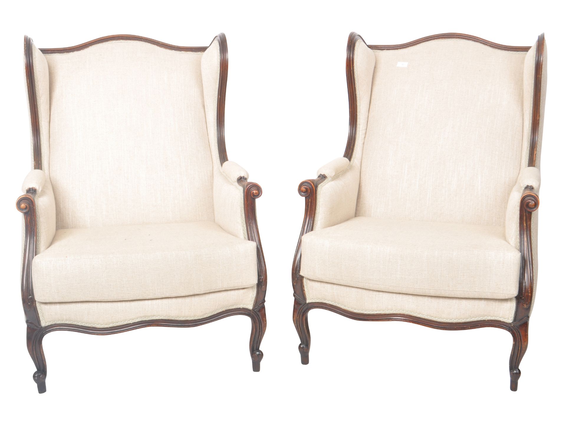 MATCHING PAIR OF 19TH CENTURY FRENCH WINGBACK ARMCHAIRS