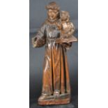 19TH CENTURY CARVED WOOD RELIGIOUS FIGURE OF ST FRANCIS