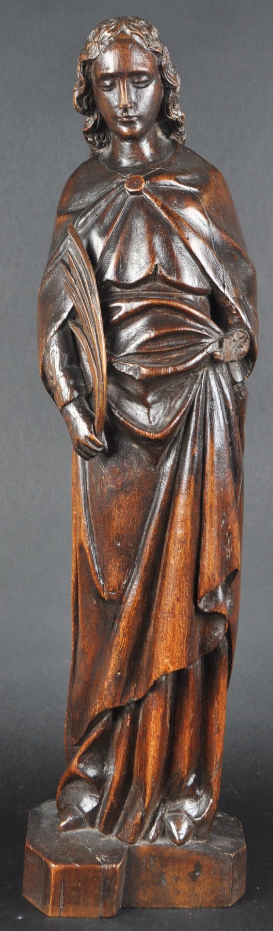 19TH CENTURY MAHOGANY CARVED STATUE OF A SAINT