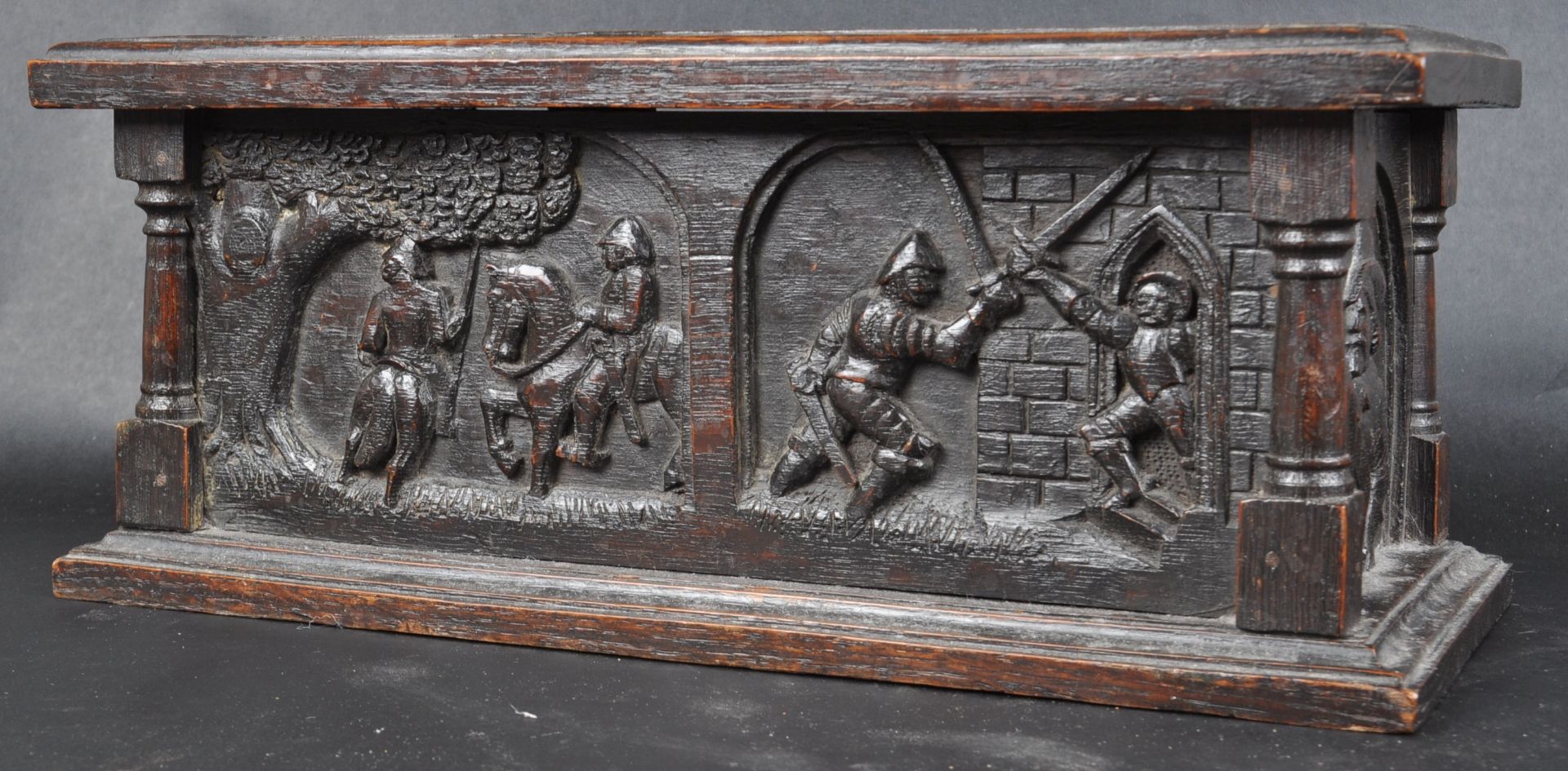 19TH CENTURY CARVED OAK MINATURE COFFER