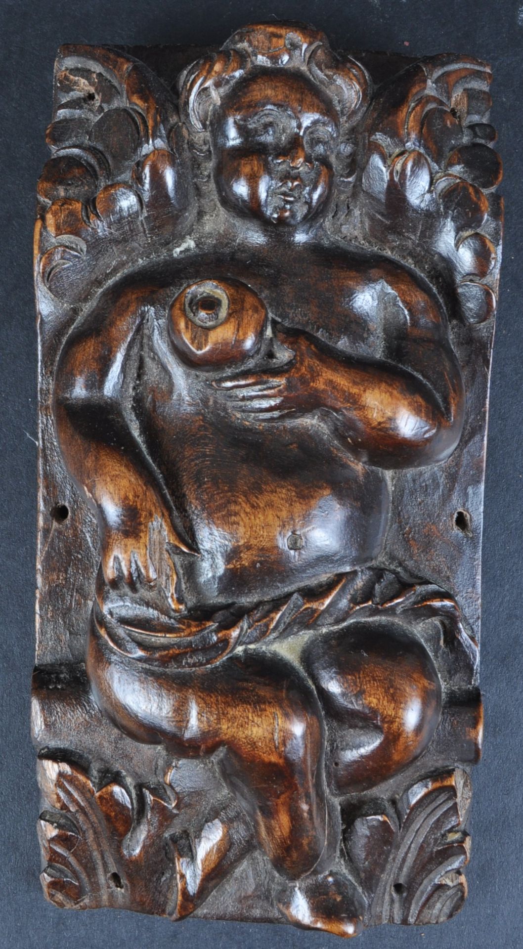 19TH CENTURY HAND CARVED RELIGIOUS CHERUB WALL PANEL