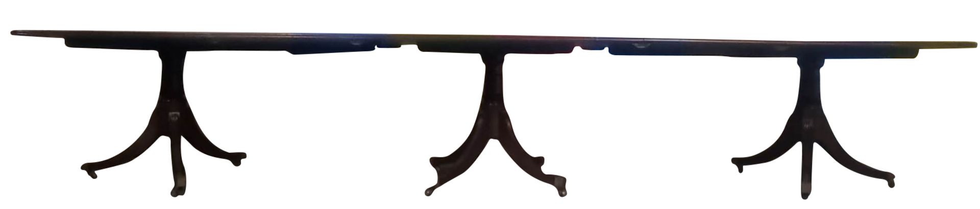 REGENCY STYLE INLAID MAHOGANY TRIPLE PESESTAL DINING TABLE - Image 2 of 10