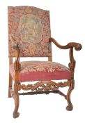 LARGE 19TH CENTURY WALNUT & TAPESTRY THRONE ARMCHAIR