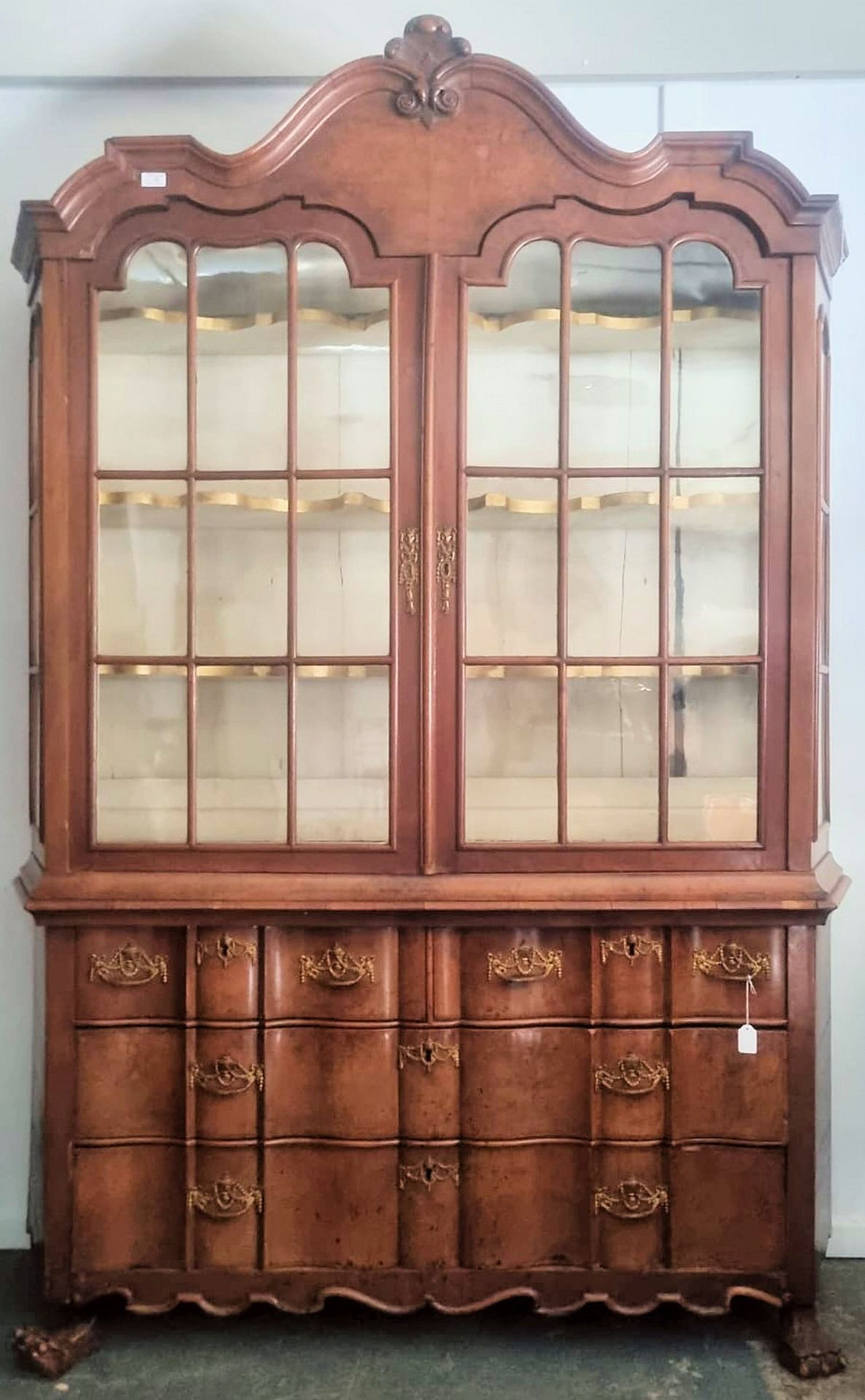 LARGE 19TH CENTURY GEORGE II WALNUT GLAZED VITRINE