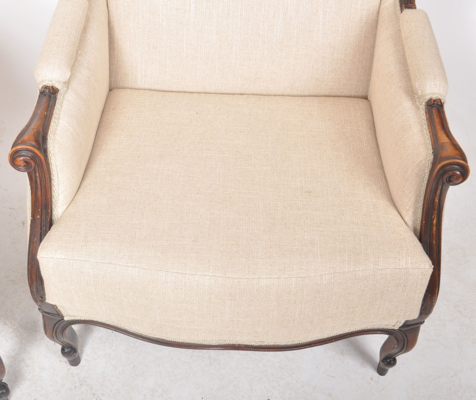 MATCHING PAIR OF 19TH CENTURY FRENCH WINGBACK ARMCHAIRS - Image 4 of 7
