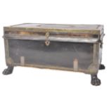 REGENCY PERIOD LEATHER AND BRASS BOUND CAMPAIGN CHEST