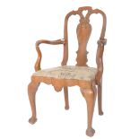 EARLY 19TH CENTURY CARVED WALNUT CARVER ARMCHAIR