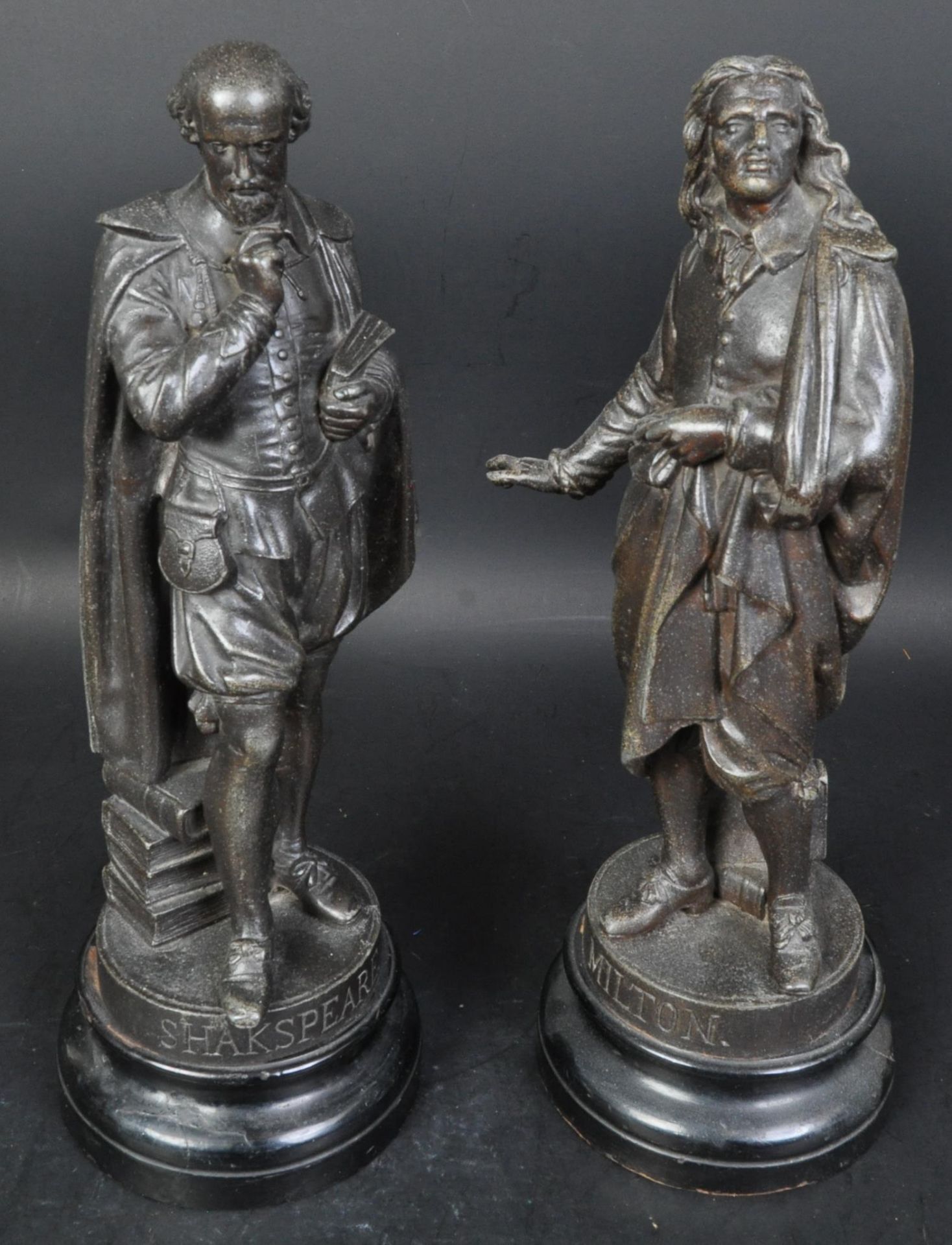 PAIR VICTORIAN MILTON SHAKESPEARE SPELTER FIGURINES - Image 2 of 5