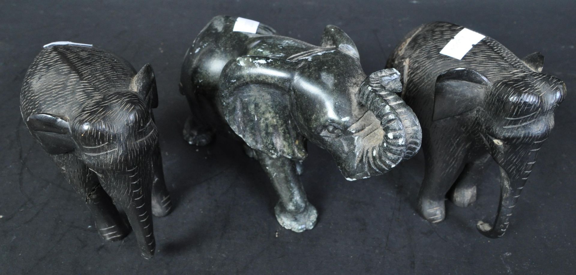 COLLECTION OF FIVE WOODEN ELEPHANT STATUES - Image 4 of 5