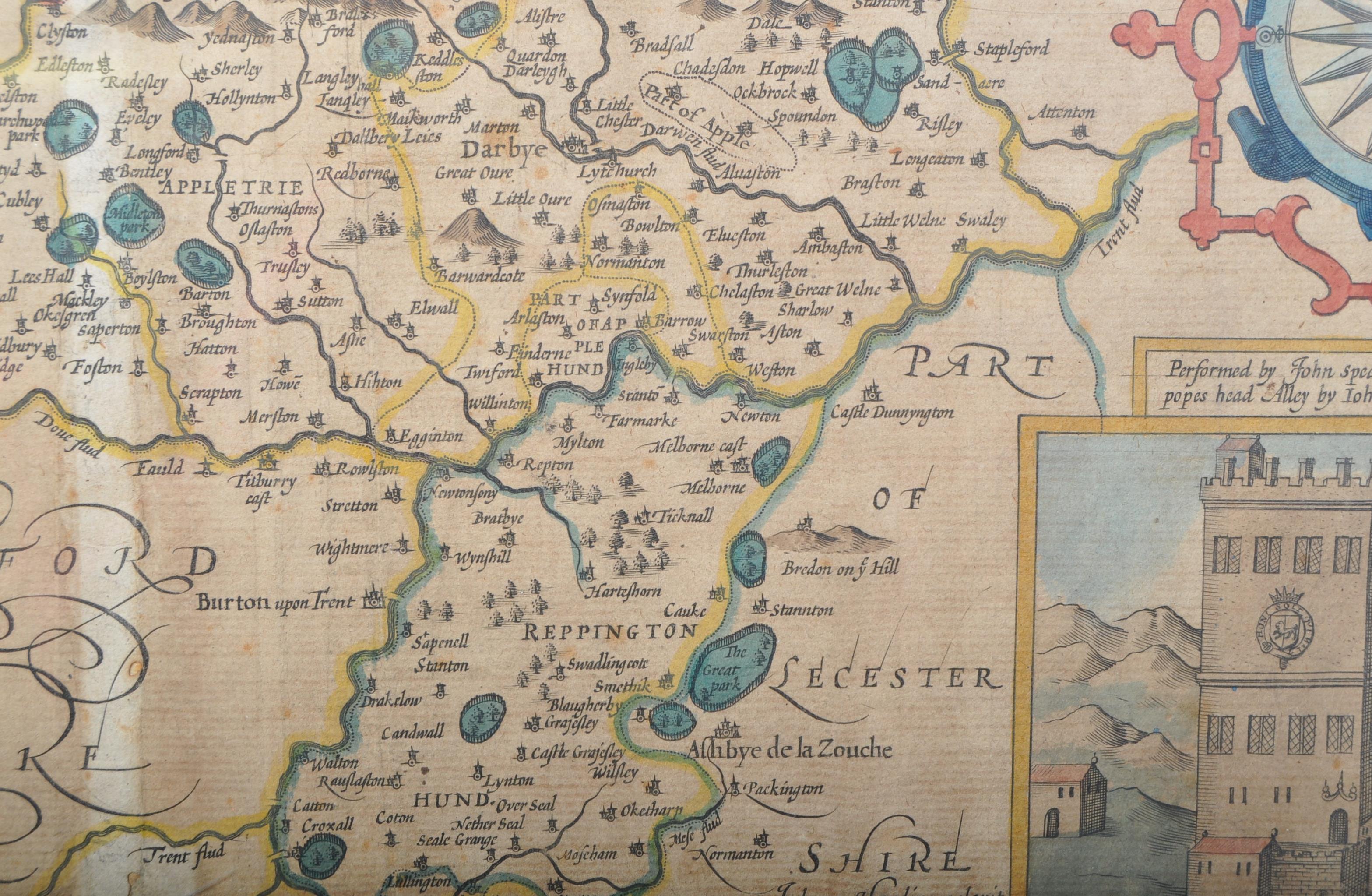 JOHN SPEED 17TH CENTURY MAP OF DERBYSHIRE - FRAMED - Image 5 of 5