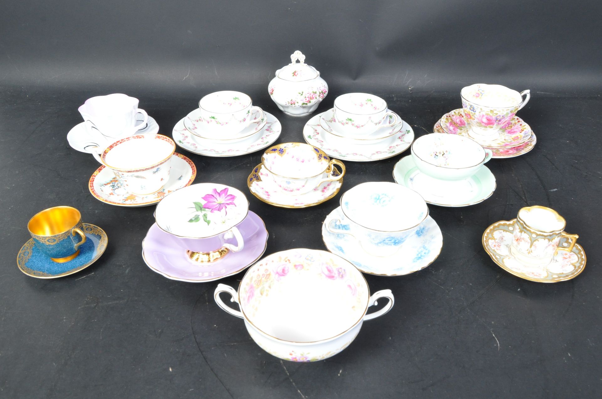 ASSORTMENT OF VINTAGE ENGLISH FINE BONE CHINA TRIOS