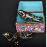 PAIR OF 1920S CHINESE CLOISONNE BIRDS & PINK CLOISONNE BOX