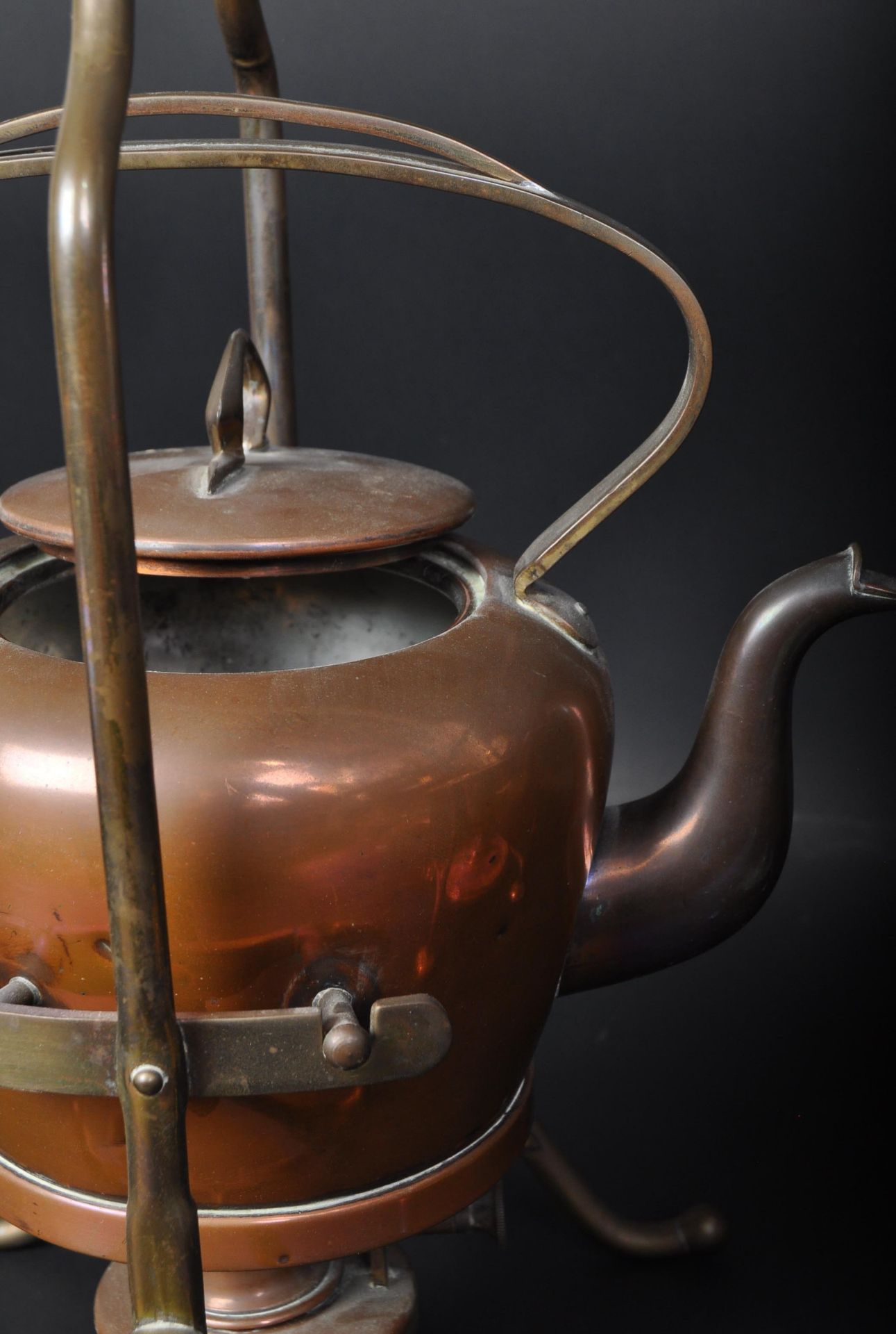 VICTORIAN ARTS & CRAFTS COPPER SPIRIT KETTLE T/W ANOTHER - Image 2 of 7