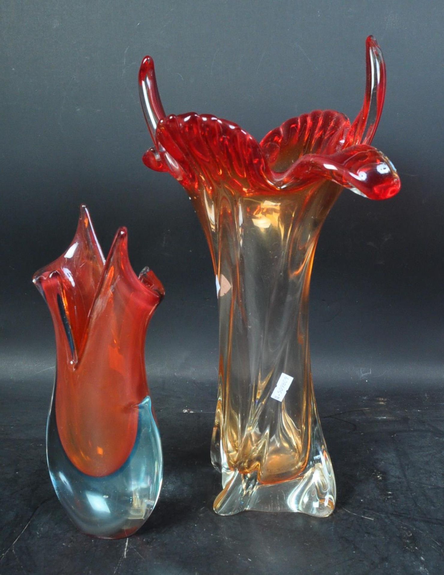 TWO RETRO MID CENTURY MURANO STYLE GLASS VASES - Image 5 of 5