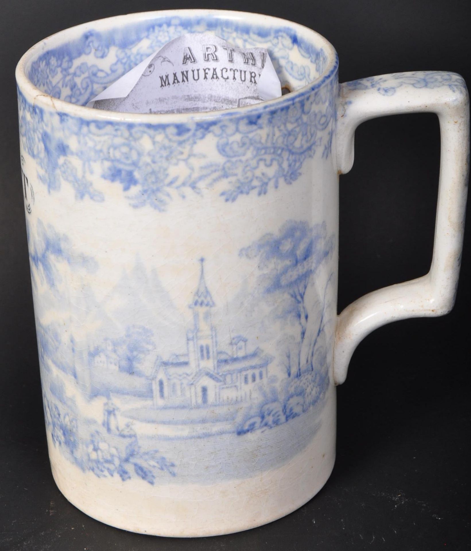 VICTORIAN CIRCA 1874 BLUE & WHITE CROWN POTTERY BRISTOL MUG