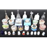 COLLECTION PORCELAIN PILL BOXES, BELLS, THIMBLES ETC