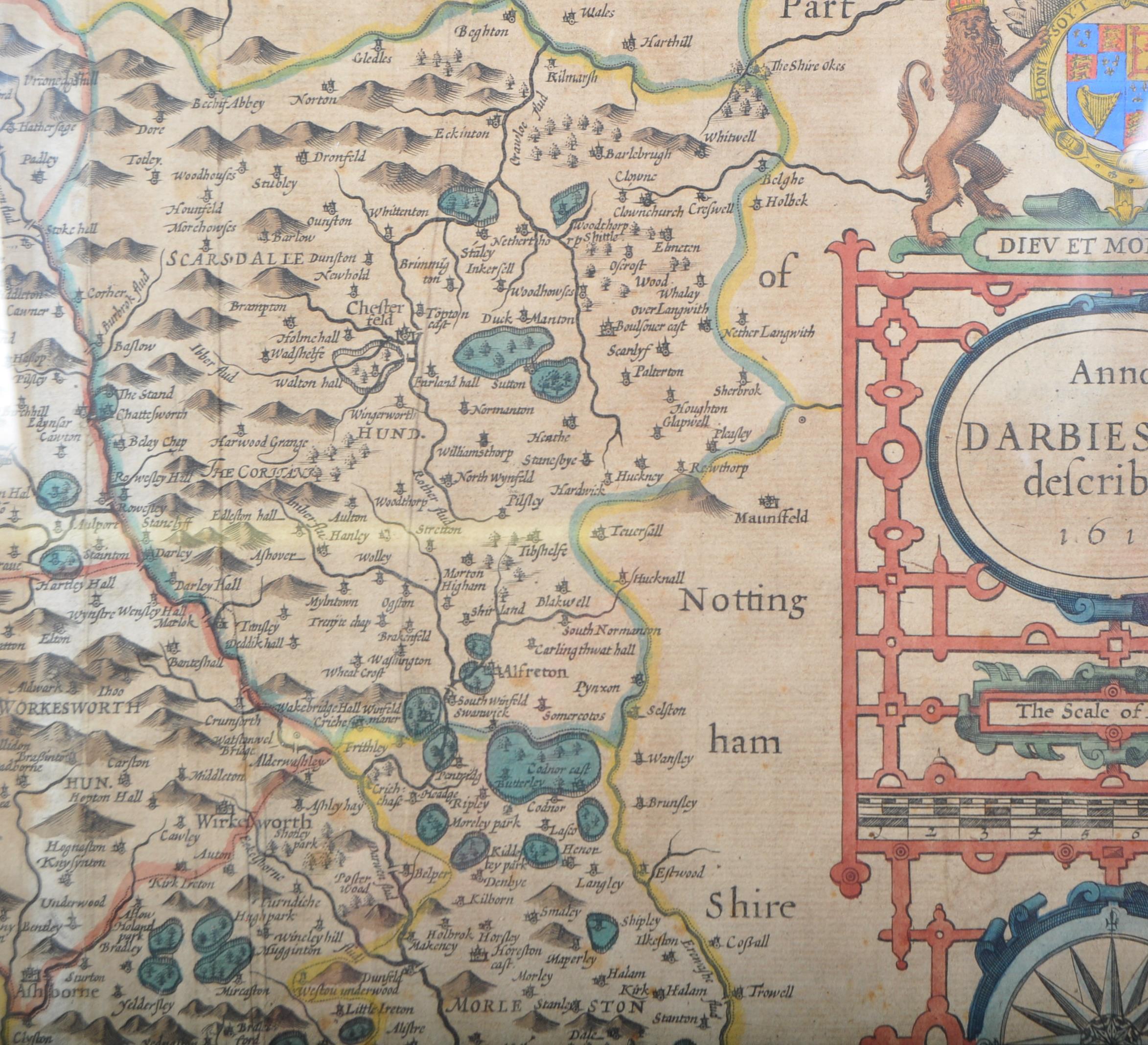 JOHN SPEED 17TH CENTURY MAP OF DERBYSHIRE - FRAMED - Image 2 of 5