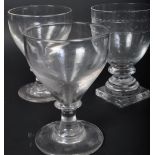 VICTORIAN ETCHED RUMMER GLASS T/W TWO OTHER GLASSES