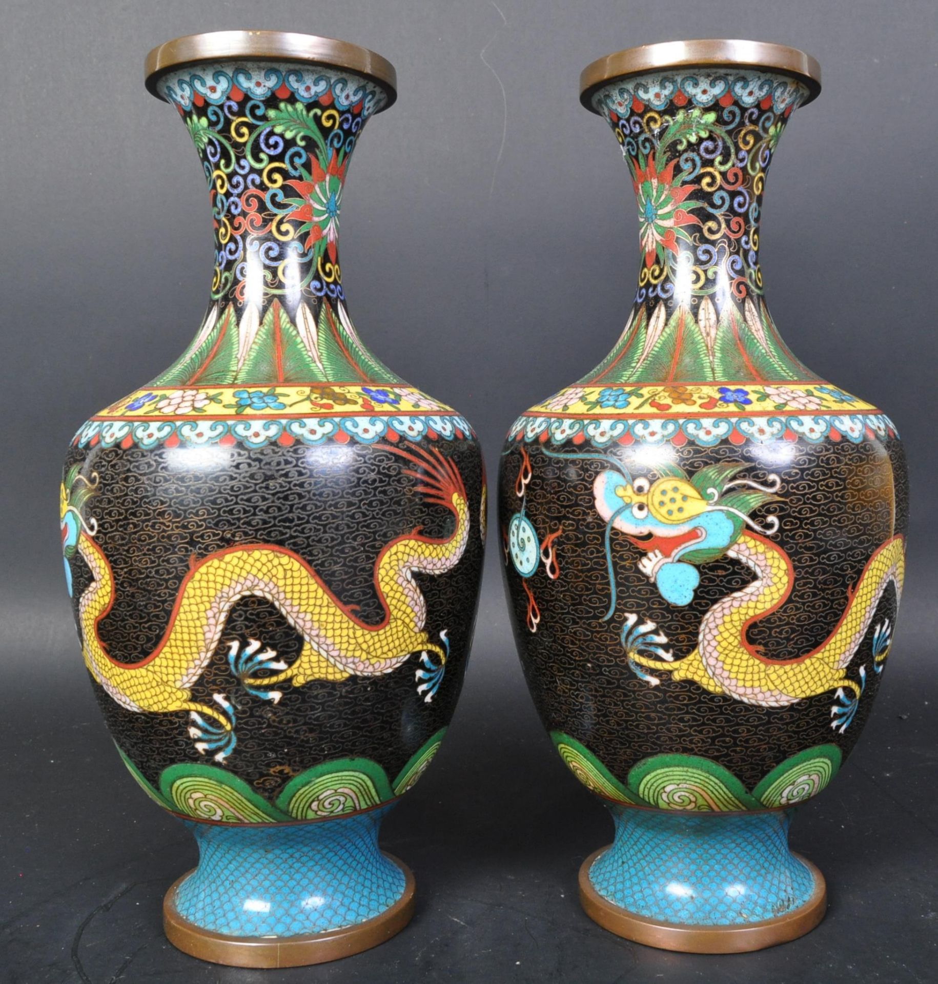 PAIR OF 1920S CHINESE CLOISONNE ENAMEL VASES