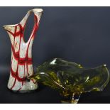 VINTAGE MID CENTURY MURANO STYLE VASE & CENTREPIECE BOWL