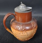 VICTORIAN ROYAL DOULTON STONEWARE HARVEST JUG WITH LID