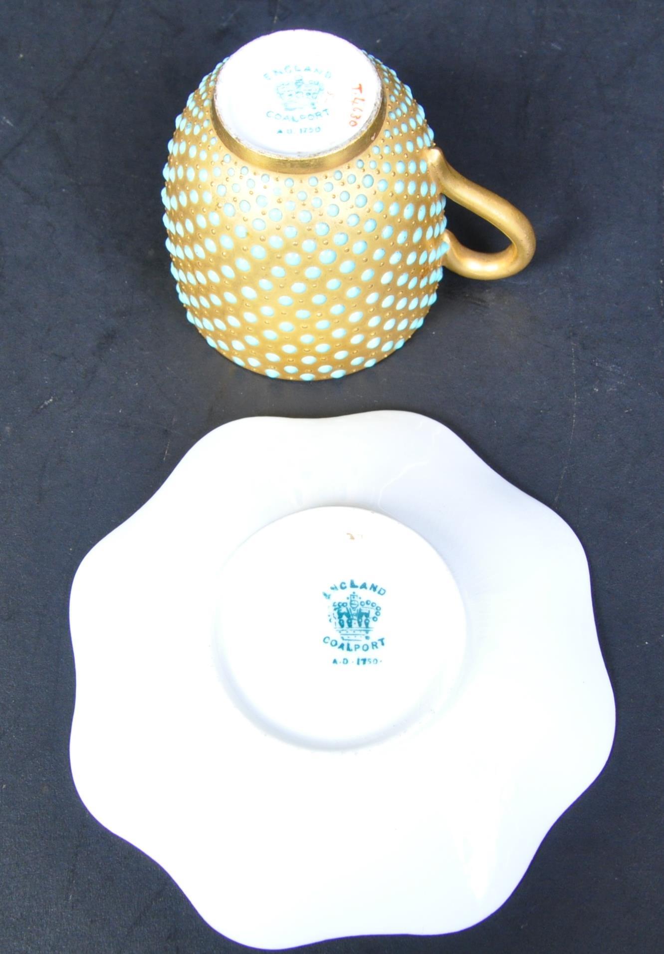 VICTORIAN COALPORT PORCELAIN TURQUOISE BEADED CUP & SAUCER - Image 4 of 5