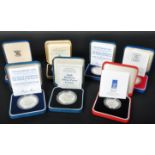 COLLECTION OF SEVEN COMMEMORATIVE SILVER PROOF COINSe