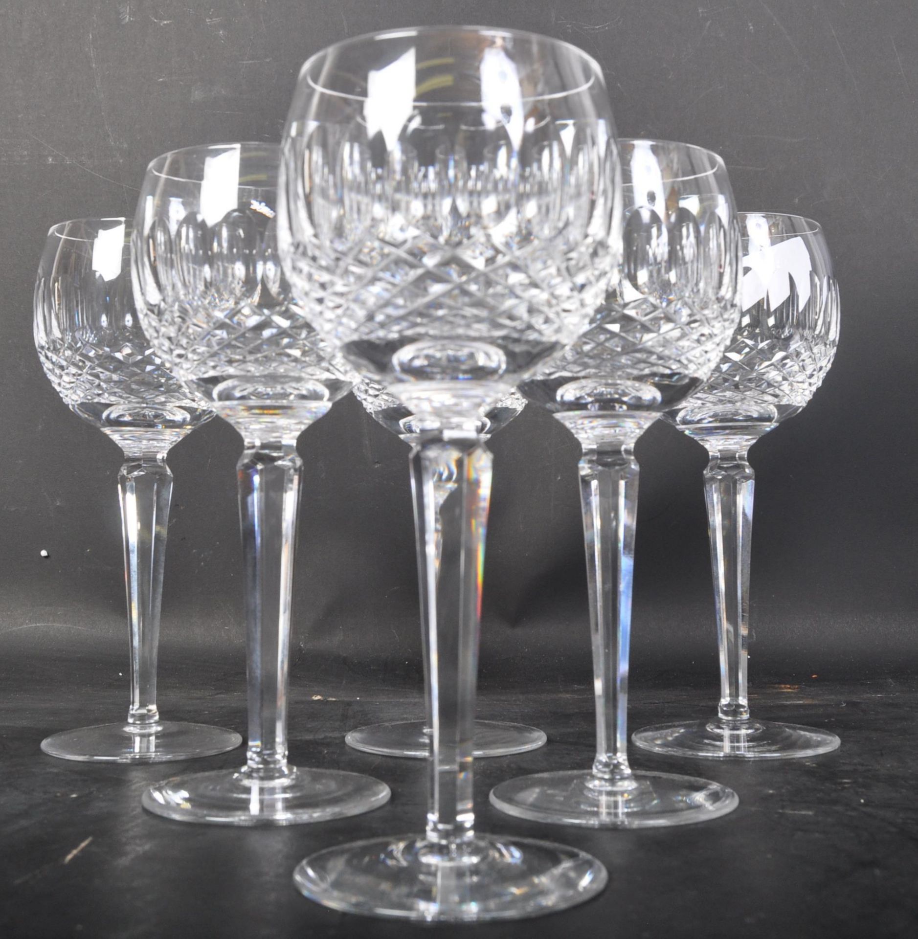 SIX VINTAGE WATERFORD CRYSTAL 'LISMORE' HOCK GLASSES - Image 2 of 5