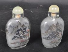 PAIR HAND PAINTED CHINESE GLASS BOTTLES