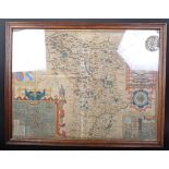JOHN SPEED 17TH CENTURY MAP OF DERBYSHIRE - FRAMED