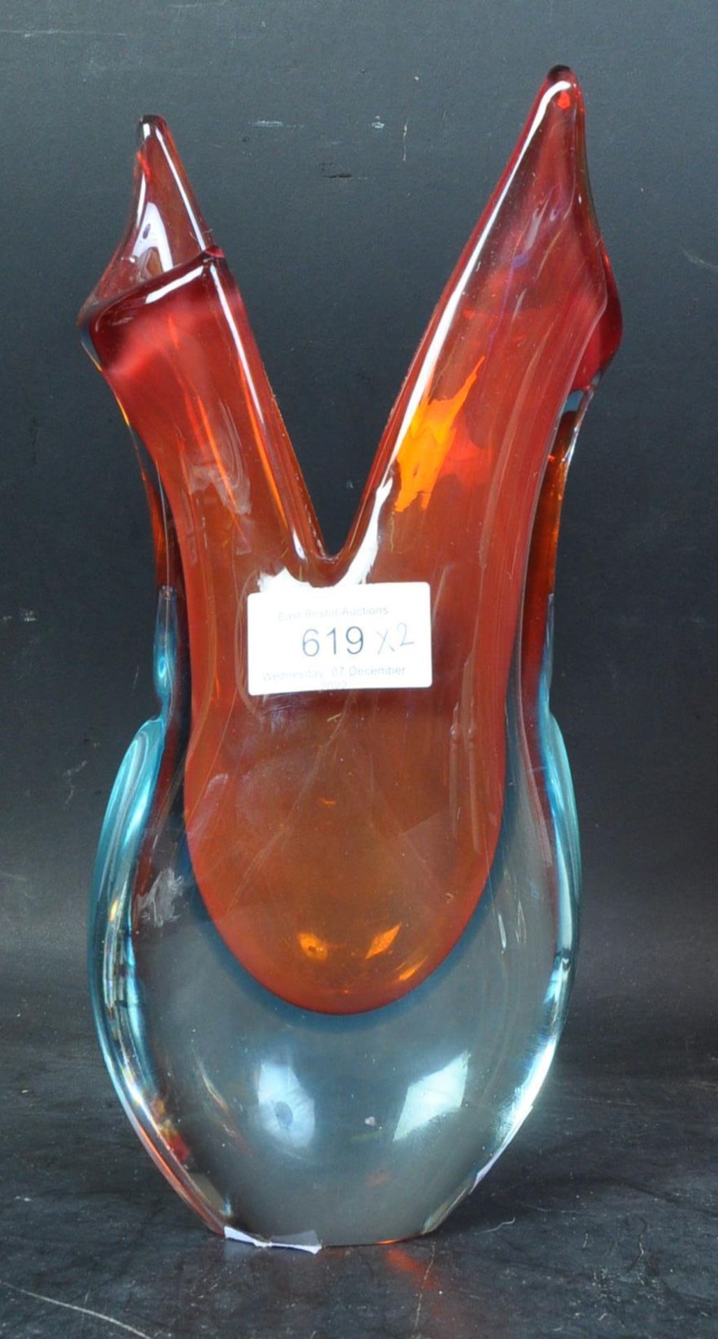 TWO RETRO MID CENTURY MURANO STYLE GLASS VASES - Image 4 of 5