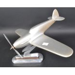 MODEL OF A WOODEN SPITFIRE ON METAL BASE