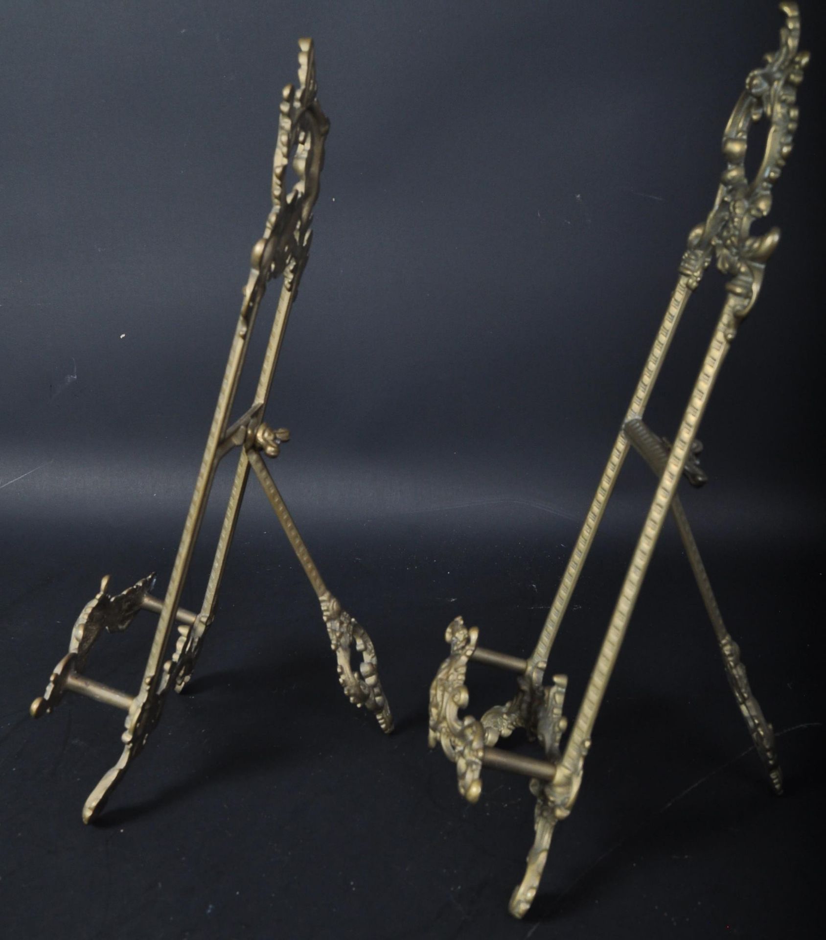 PAIR VICTORIAN ROCOCO STYLE METAL TABLE TOP EASELS - Image 4 of 5