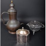 EARLY 20TH CENTURY PERSIAN DALLAH & SILVER PLATE POTPOURRI POT