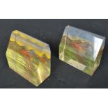 PAIR OF VINTAGE 1960S HAND PAINTED GLASS BOOKENDS