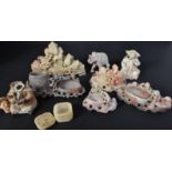 COLLECTION OF CHINESE SOAPSTONE ORNAMENTS & POTS