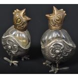 PAIR OF EARLY 20TH CENTURY SILVER PLATED COCKERAL CRUETS