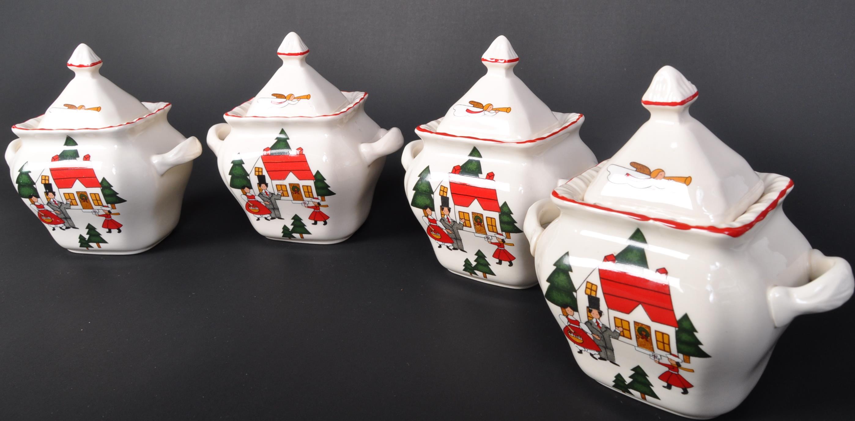 FOUR MASON'S IRONSTONE 'CHRISTMAS VILLAGE' LIDDED POTS