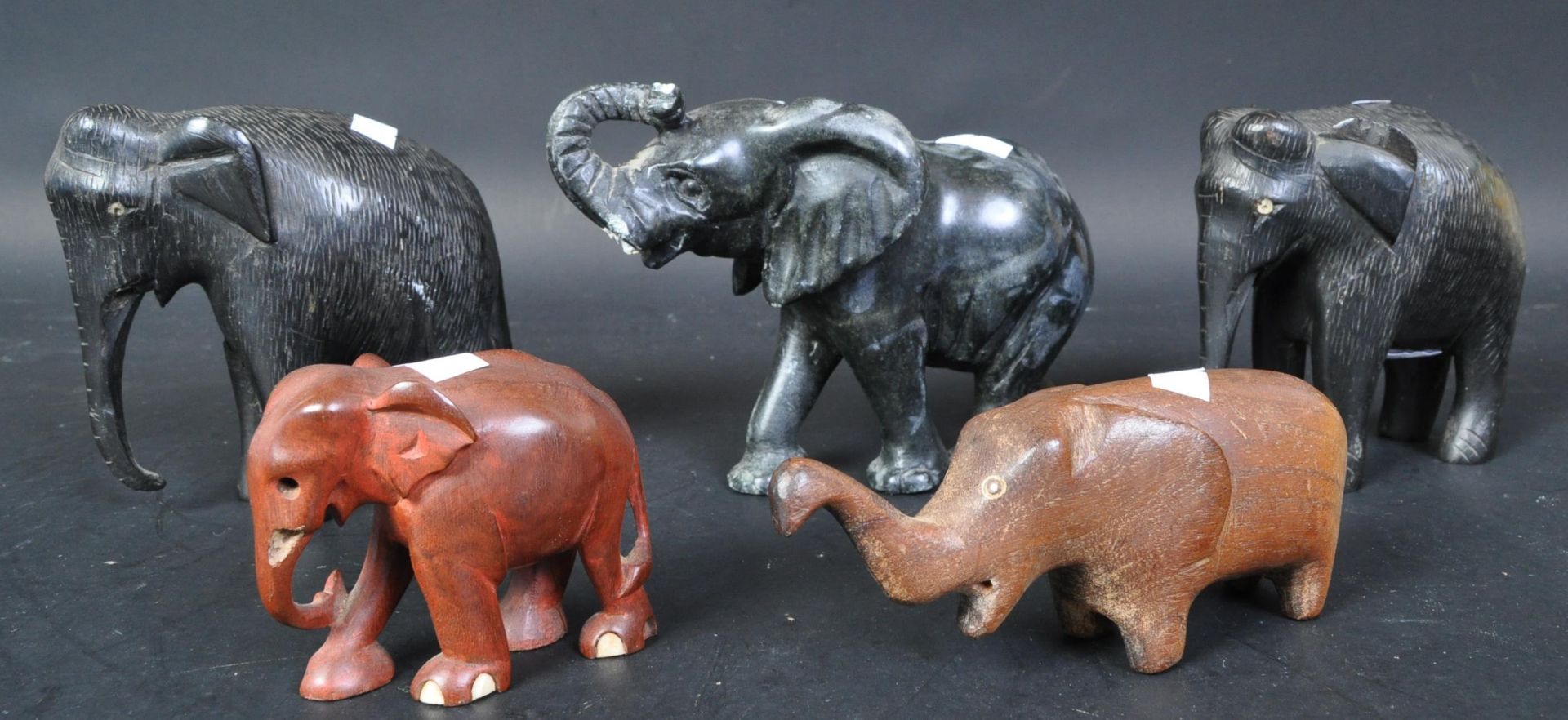 COLLECTION OF FIVE WOODEN ELEPHANT STATUES - Image 2 of 5