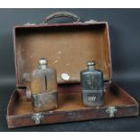 TWO SILVER PLATED HIP FLASK & SUITCASE - ATKIN BROTHERS