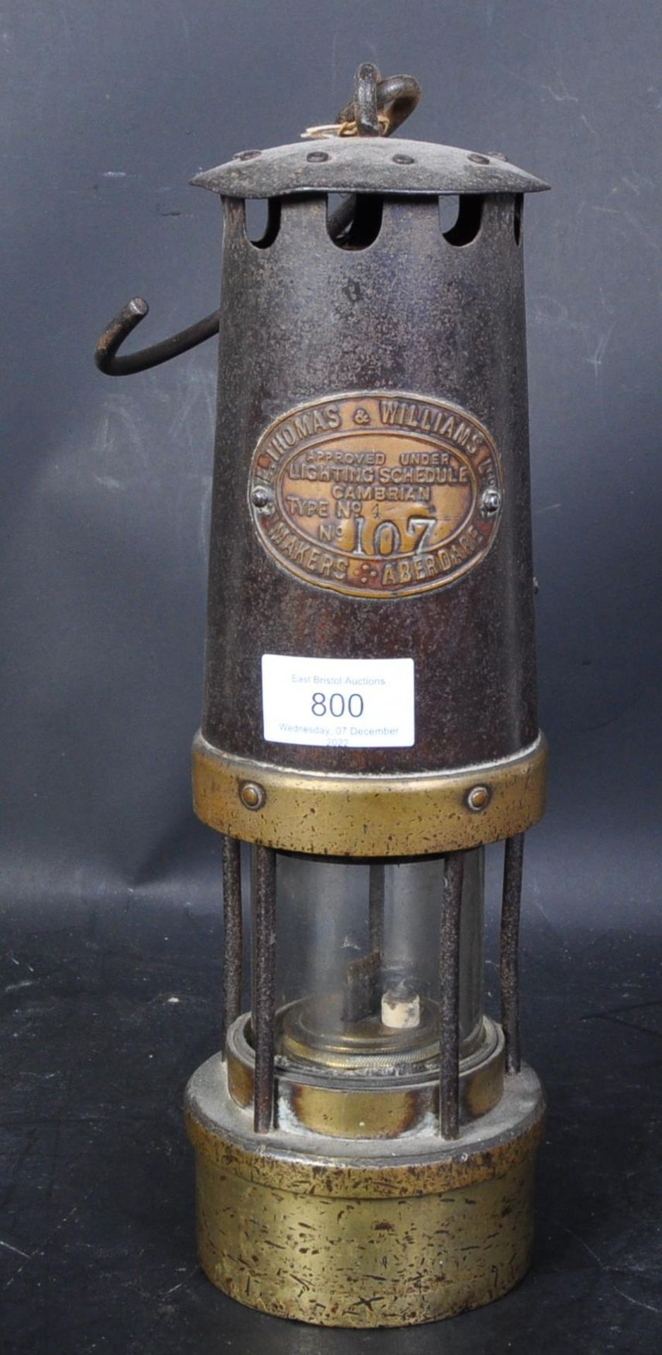 THOMAS & WILLIAMS WELSH BRASS & METAL MINERS LAMP