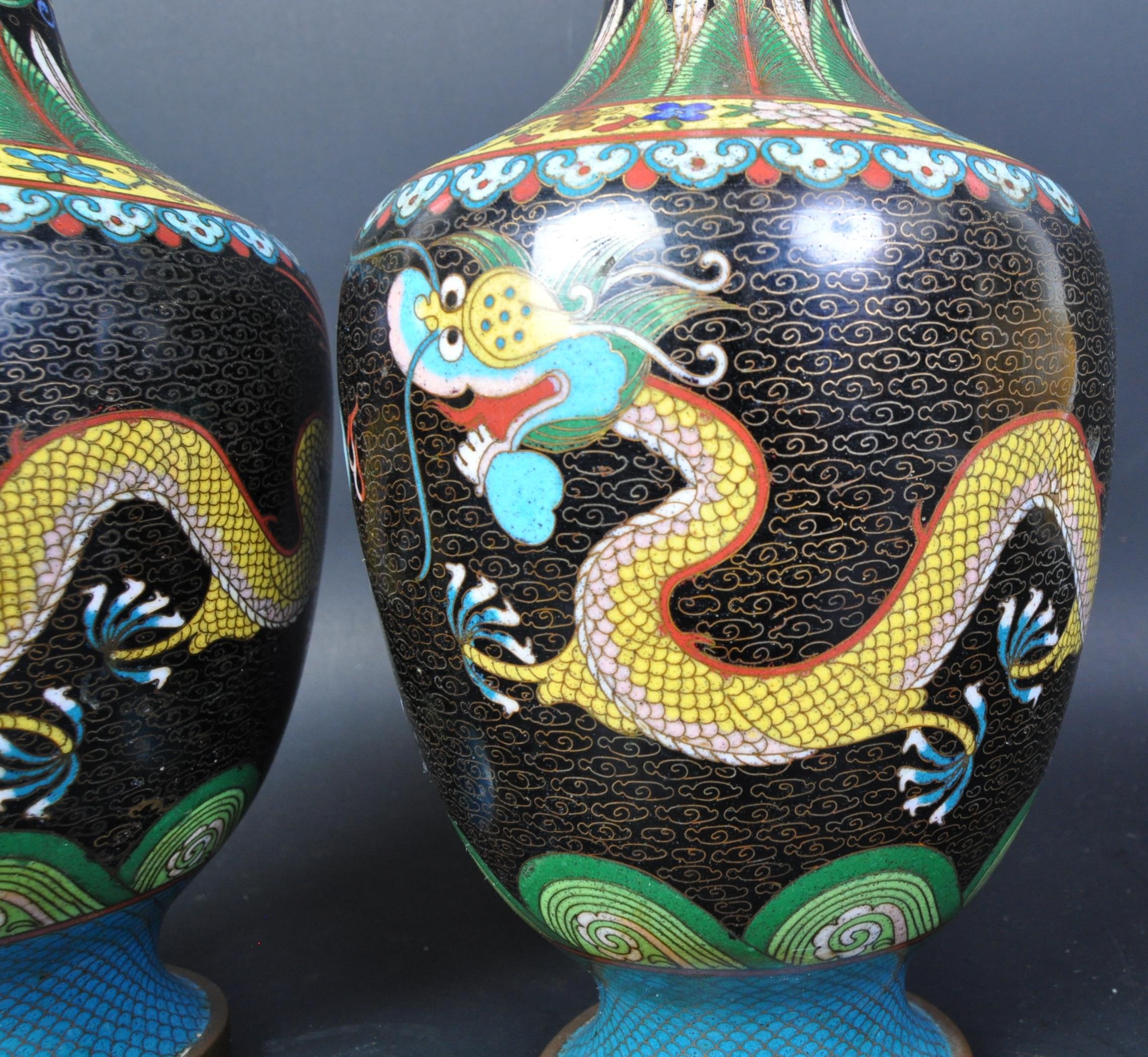 PAIR OF 1920S CHINESE CLOISONNE ENAMEL VASES - Image 3 of 5