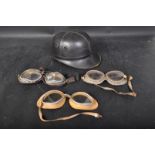 EARLY 20TH CENTURY MOTORCYCLE HELMET & GOGGLES