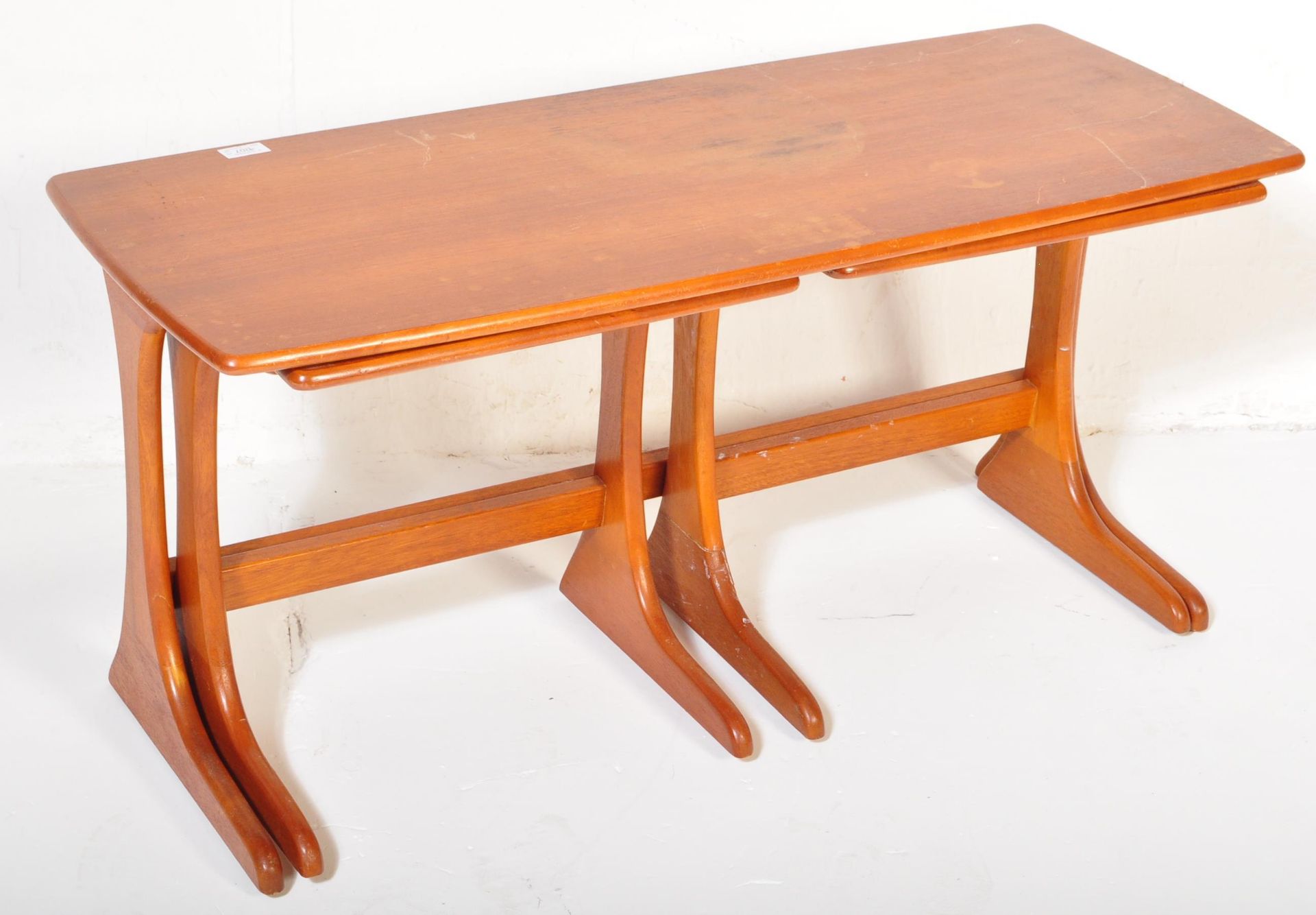 MID CENTURY TEAK WOOD NEST OF TABLES T/W ANOTHER - Image 2 of 5