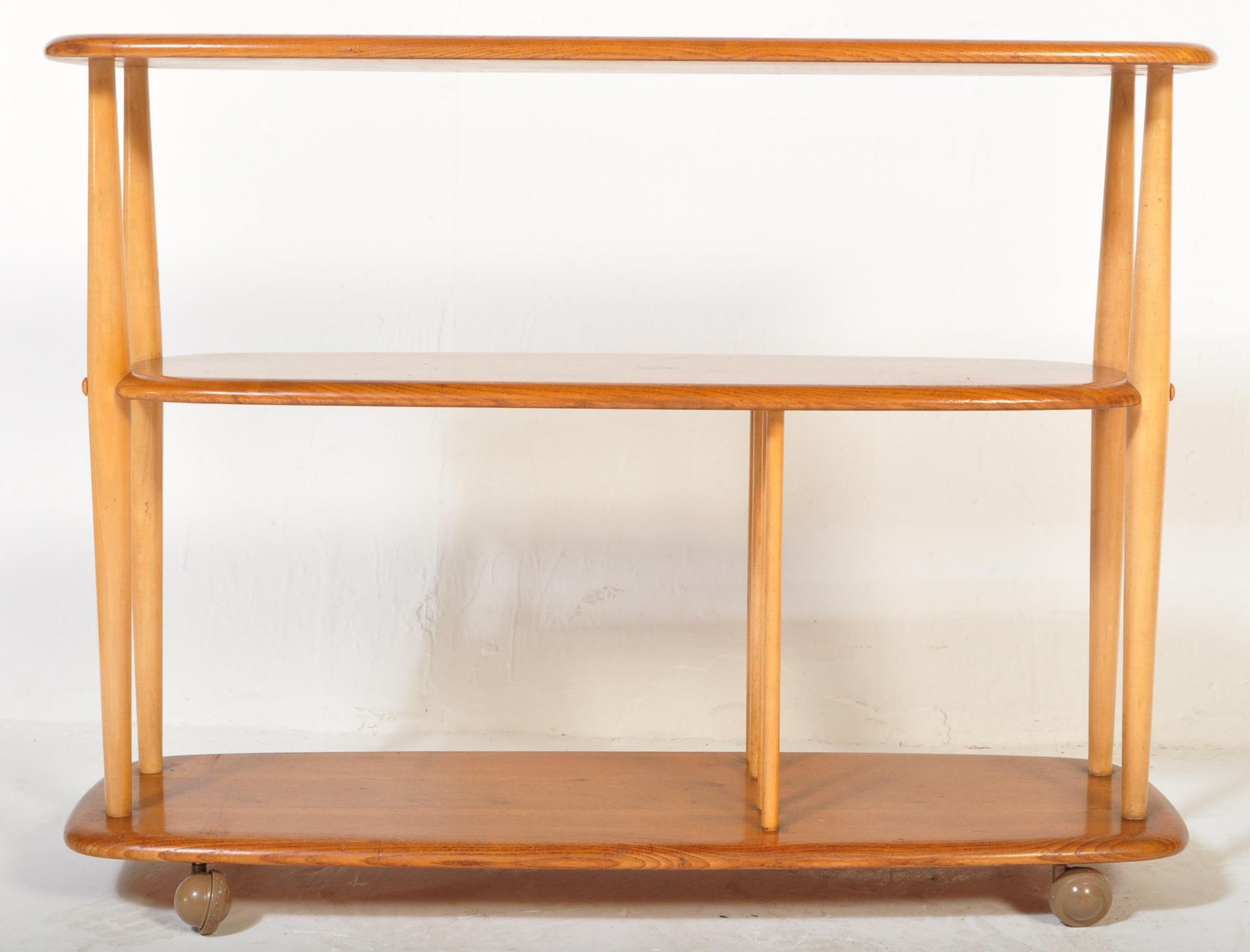 ERCOL - MODEL 361 - MID CENTURY BEECH & ELM TROLLEY BOOKCASE