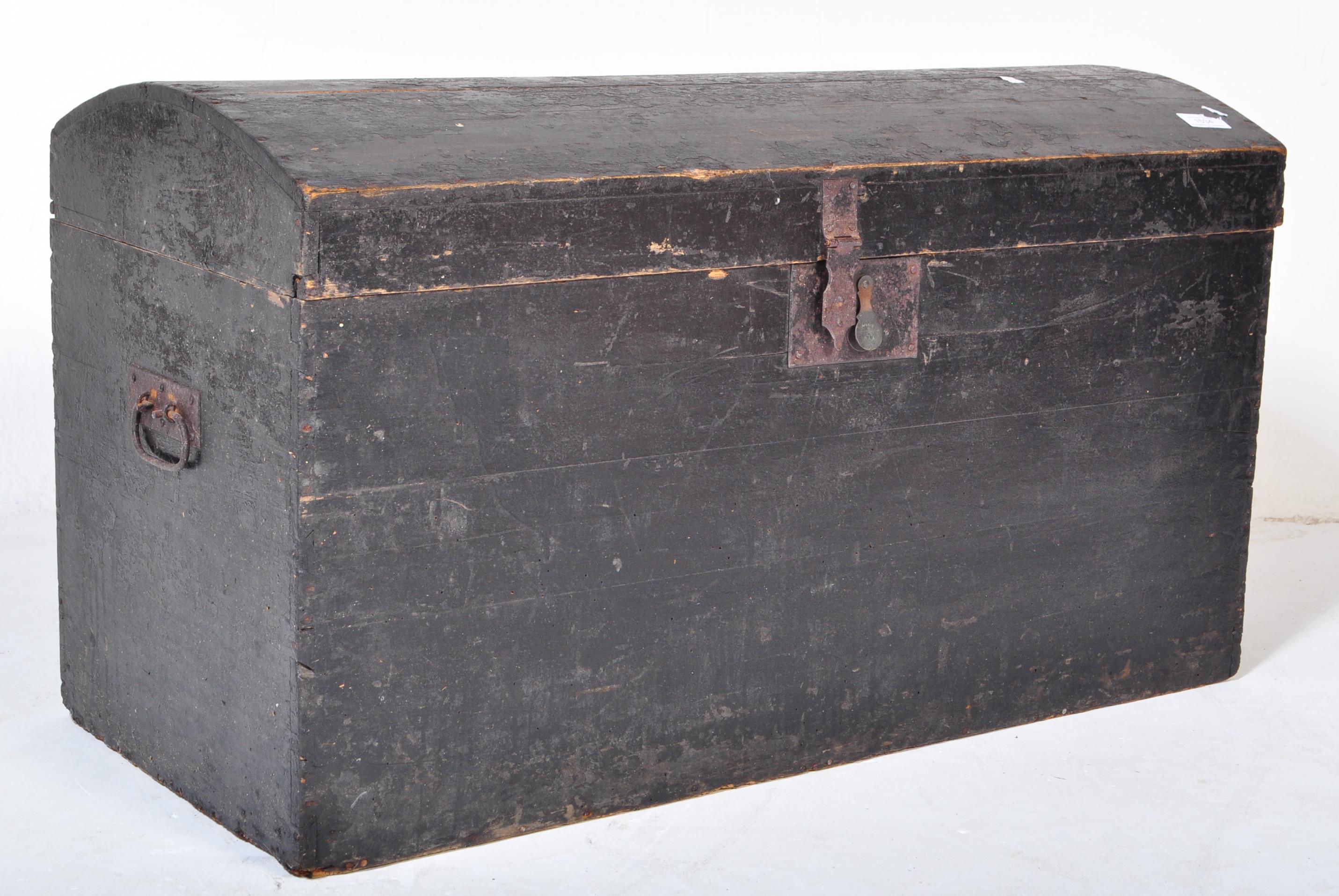 19TH CENTURY EBONISED PINE DOME TOP BLANKET BOX CHEST