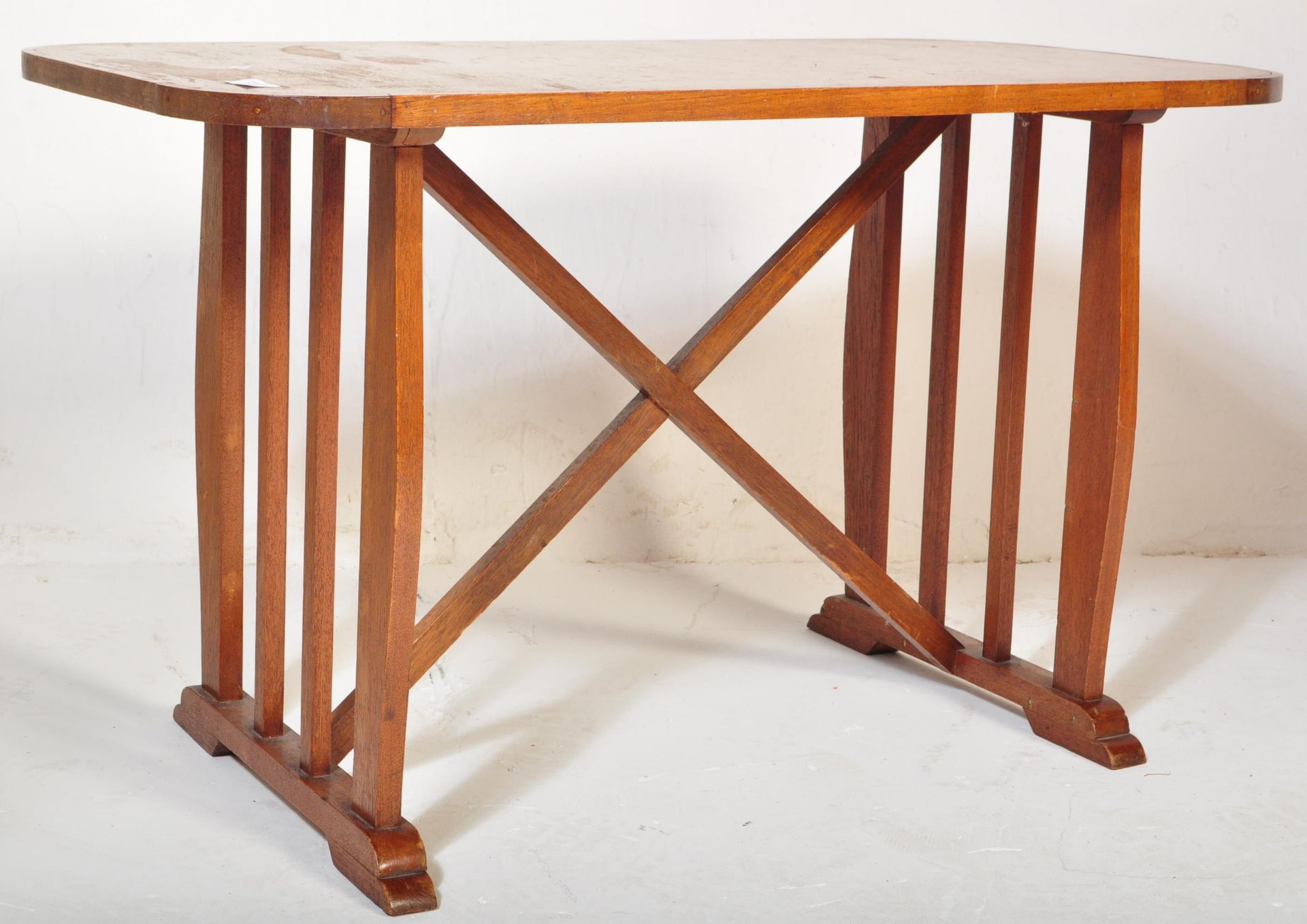 RETRO MID CENTURY TEAK TRESTLE SIDE TABLE