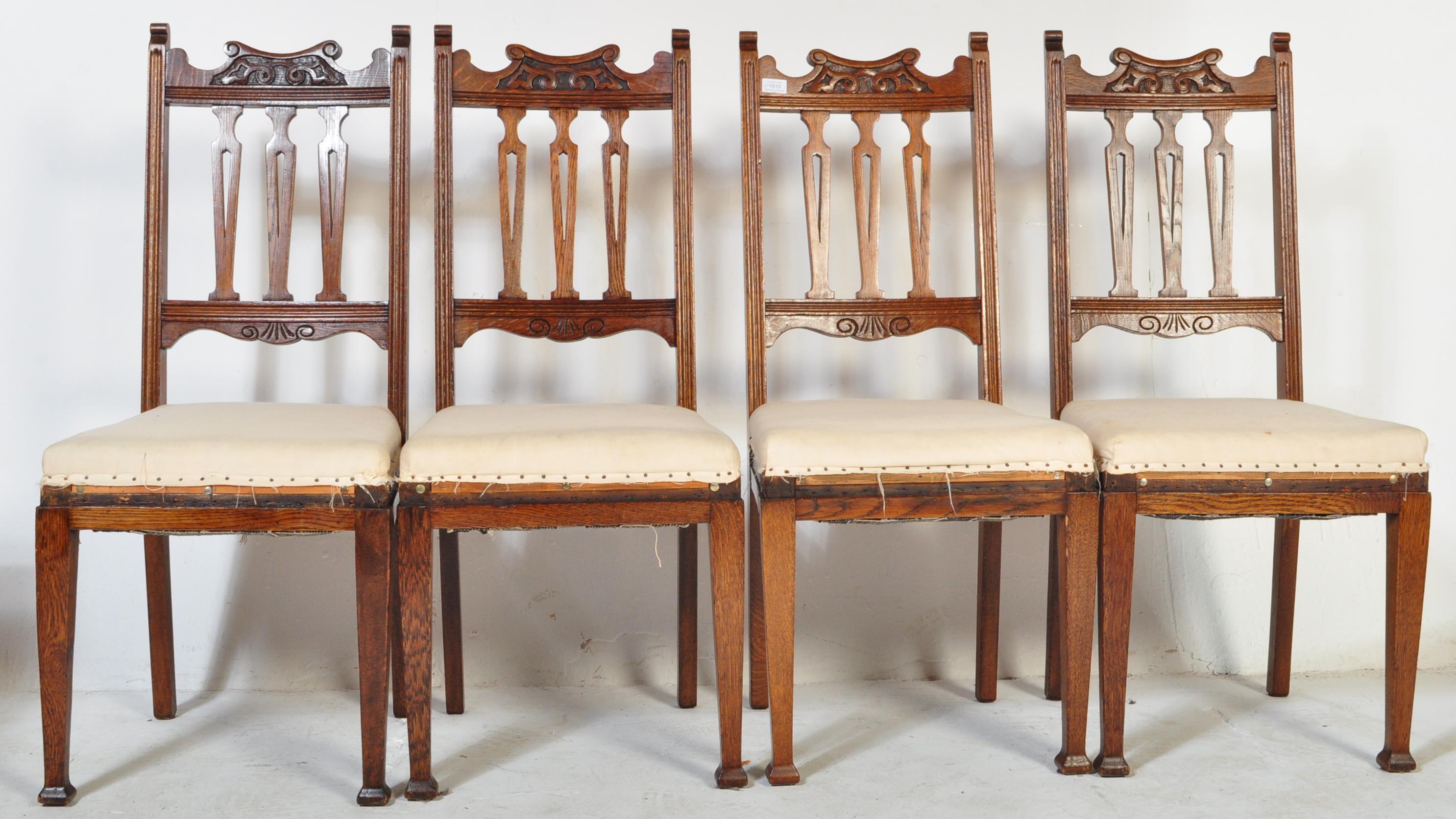 4 VICTORIAN 19TH CENTURY ARTS & CRAFTS OAK DINING CHAIRS