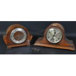 1940'S DOME TOP OAK CASED MANTEL CLOCK & ANOTHER